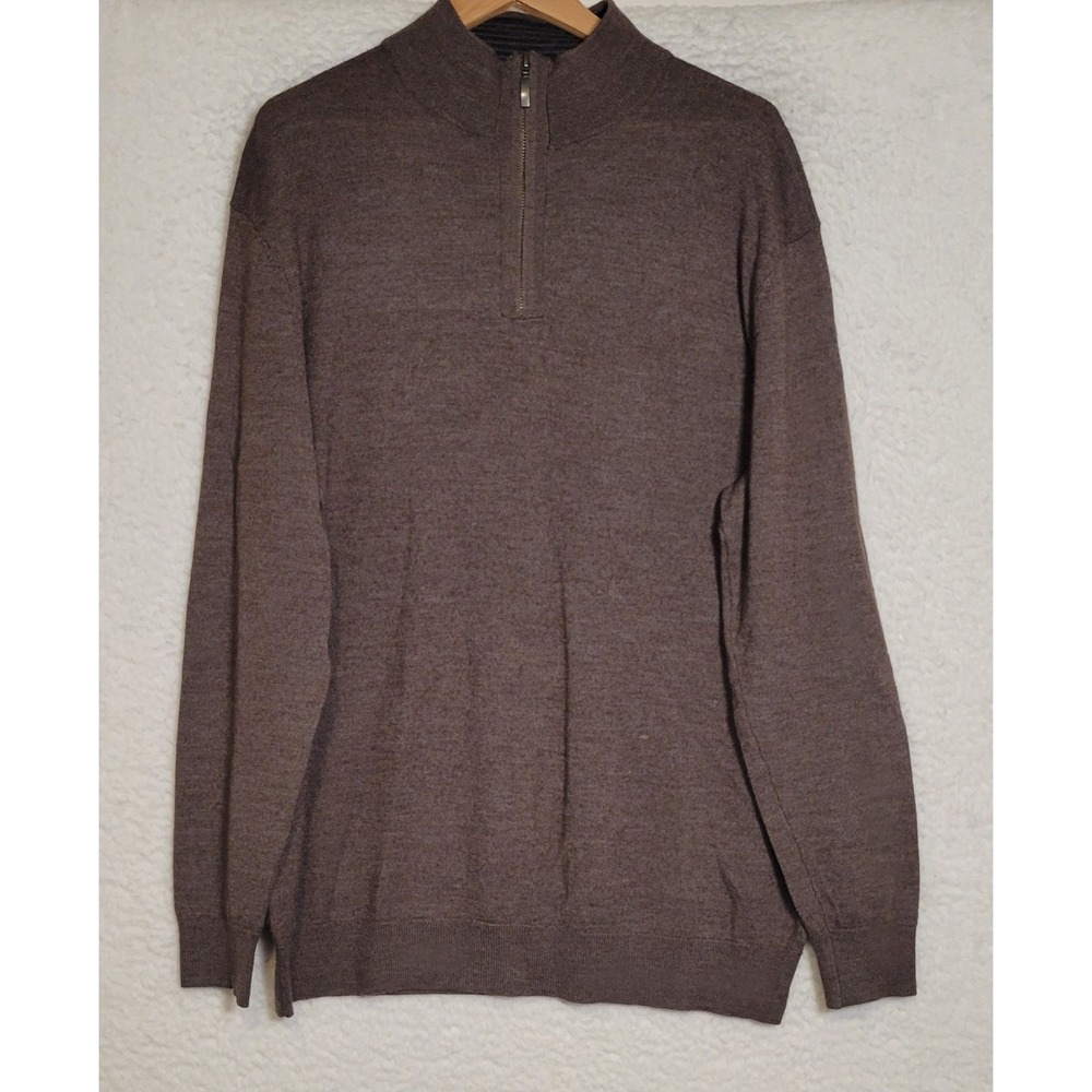 Club Room Merino Wool Sweater Brown Size LT 1/4 Zip‎ Long Sleeve 1131